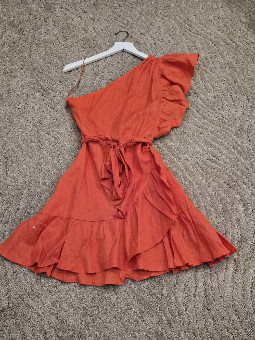 Banana Republic Coral Linen One-Shoulder Ruffle Mini Dress - Size 4 - Picture 4 of 9